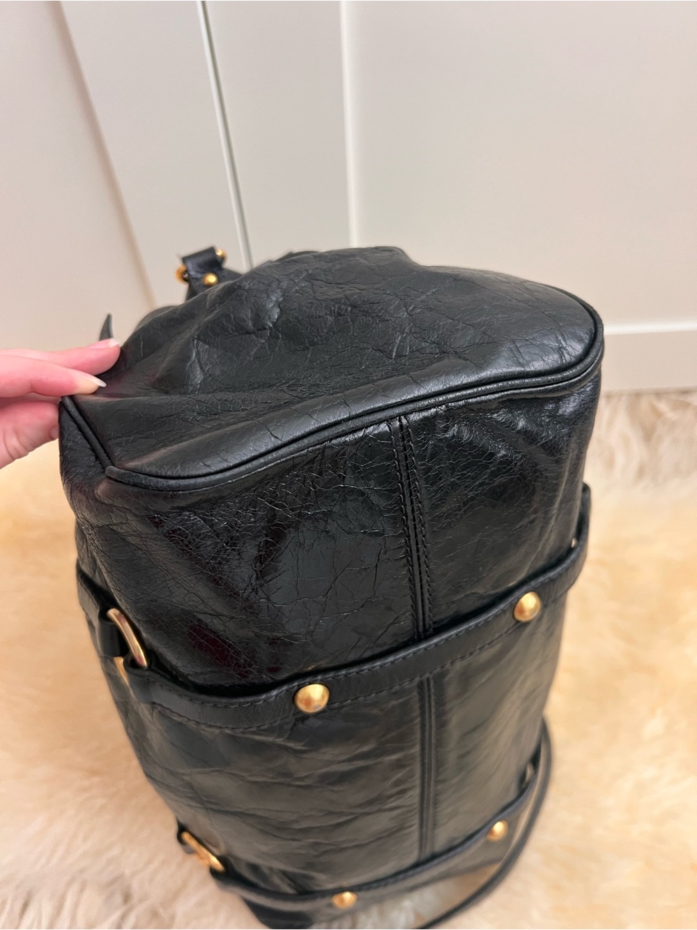Miu Miu Vitello Lux Black Leather Side Ribbon Bow 2Way Shoulder Bag Archive Y2K - Picture 10 of 16